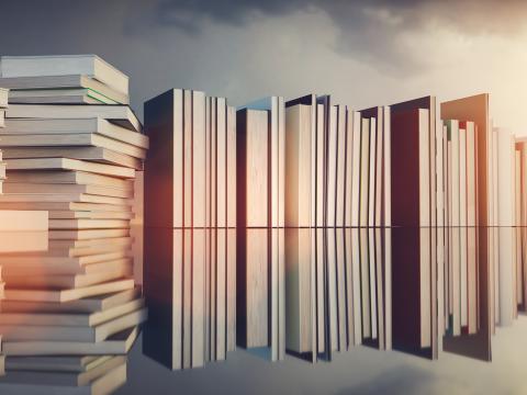 Books on a sunset background